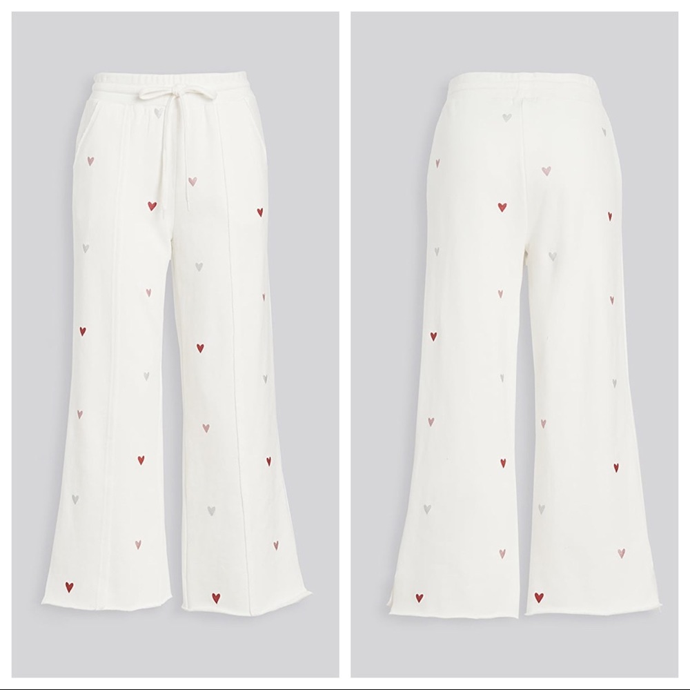 525 Heart French Terry Crop Sweatpants Drawstring Waist Size Small in White